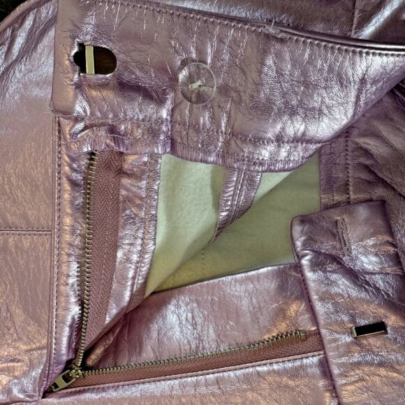 NWT 7 FOR ALL MANKIND Metallic Faux Leather Pink Foil Pants Women’s M S - Picture 5 of 7